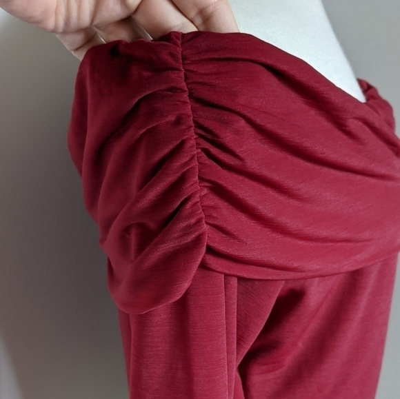 Nwt Bar III Off the shoulder Chiffon Bodysuit Maroon XXL - Picture 7 of 12